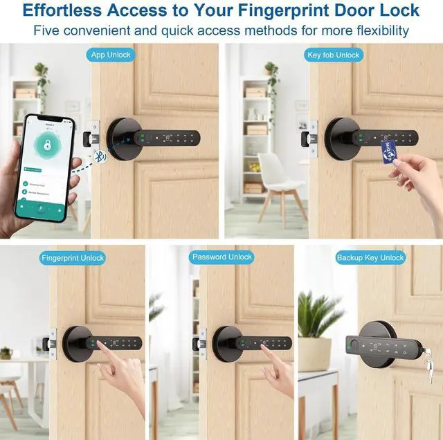 Alt view image 3 of 7 - Fingerprint Door Lock Smart Fingerprint Door Knob with Keyless Entry Biometric Door Lock with Keypad App Control Easy Installation for Home Bedroom Office(Starry Grey)