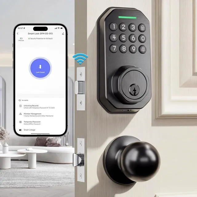 Main image of Keyless Entry Door Lock with Knob Set, Built-in WiFi, Door Locks for Front Door, App Control, Smart Lock, Keypad Deadbolt with Auto Lock, One-Touch Lock, One-Time Code, 5 Keys, Easy to Install