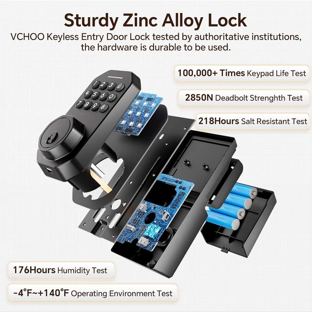 Alt view image 3 of 7 - Keyless Entry Door Lock with Knob Set, Built-in WiFi, Door Locks for Front Door, App Control, Smart Lock, Keypad Deadbolt with Auto Lock, One-Touch Lock, One-Time Code, 5 Keys, Easy to Install