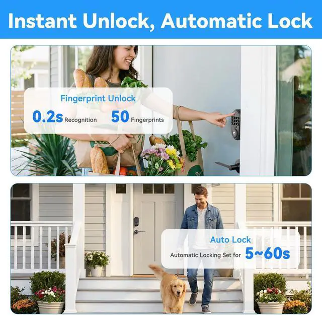 Alt view image 4 of 7 - Keyless Entry Door Lock,5-in-1 Smart Lock for Front Door,Fingerprint, Keyless Entry & Auto-Lock Deadbolt with Handle Set, Remote Control via App, Easy Install - Black
