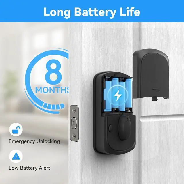 Alt view image 5 of 7 - Keyless Entry Door Lock,5-in-1 Smart Lock for Front Door,Fingerprint, Keyless Entry & Auto-Lock Deadbolt with Handle Set, Remote Control via App, Easy Install - Black