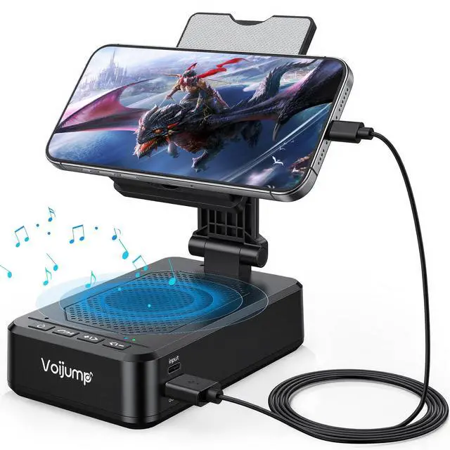 Main image of Cell Phone Stand with Wireless Bluetooth Speaker and Charging, Anti-Slip Base HD Surround Sound, Perfect for Home/Outdoor, Phone Holder Compatible with iPhone/ipad/Samsung Galaxy, Gifts for Men Women