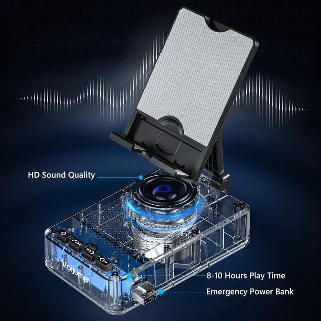 Alt view image 2 of 7 - Cell Phone Stand with Wireless Bluetooth Speaker and Charging, Anti-Slip Base HD Surround Sound, Perfect for Home/Outdoor, Phone Holder Compatible with iPhone/ipad/Samsung Galaxy, Gifts for Men Women