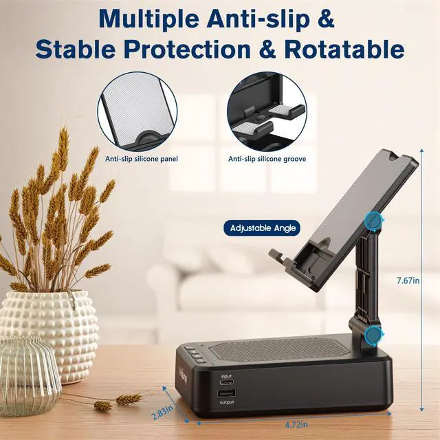 Alt view image 3 of 7 - Cell Phone Stand with Wireless Bluetooth Speaker and Charging, Anti-Slip Base HD Surround Sound, Perfect for Home/Outdoor, Phone Holder Compatible with iPhone/ipad/Samsung Galaxy, Gifts for Men Women