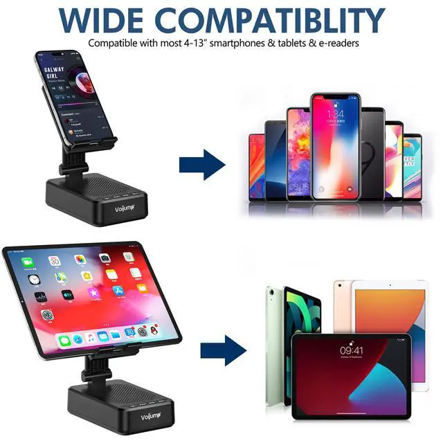 Alt view image 5 of 7 - Cell Phone Stand with Wireless Bluetooth Speaker and Charging, Anti-Slip Base HD Surround Sound, Perfect for Home/Outdoor, Phone Holder Compatible with iPhone/ipad/Samsung Galaxy, Gifts for Men Women