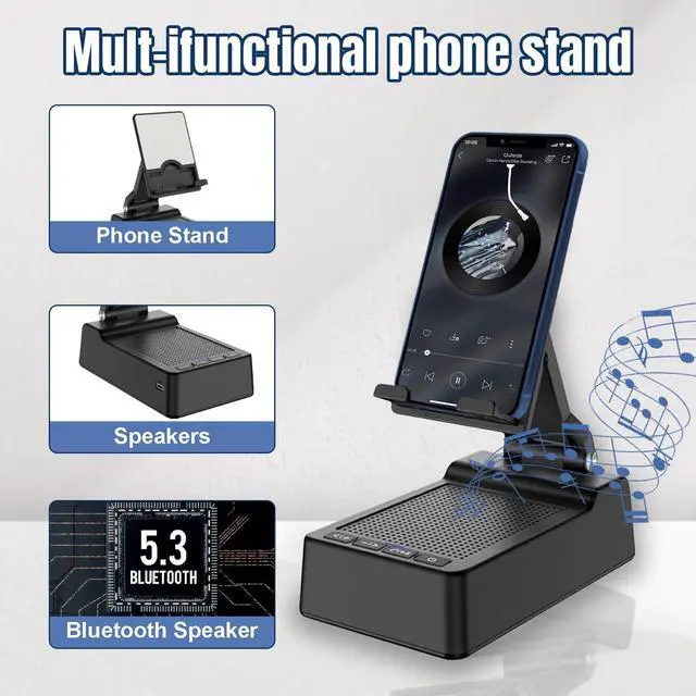 Alt view image 2 of 7 - Gifts for Men,Cell Phone Stand with Wireless Bluetooth Speaker Anti-Slip Base HD Surround Sound Compatible with iPhone Smartphones,Cool Gadgets for Men,Birthday Gifts for Mother Father & Friends