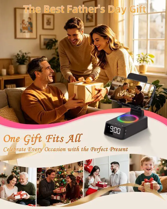 Alt view image 2 of 7 - Gifts for Men Women, Cell Phone Stand with Bluetooth Speaker,Sound Machine White Noise Machine with 20 Soothing Sounds,Ambient Light Portable Speaker Stand Birthday Gifts for Men,Women,Dad,Husband
