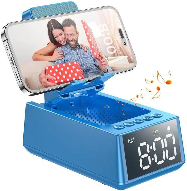 Main image of Birthday Gifts for Men Women, Cell Phone Stand Bluetooth Speaker with Anti-Slip Base, Hd Surround Sound, Cool Multi Functional Gadget, Unique Gift for Him, Her, Husband, Wife, Dad, Mom (Blue)