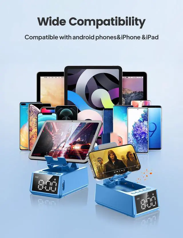 Alt view image 2 of 7 - Birthday Gifts for Men Women, Cell Phone Stand Bluetooth Speaker with Anti-Slip Base, Hd Surround Sound, Cool Multi Functional Gadget, Unique Gift for Him, Her, Husband, Wife, Dad, Mom (Blue)