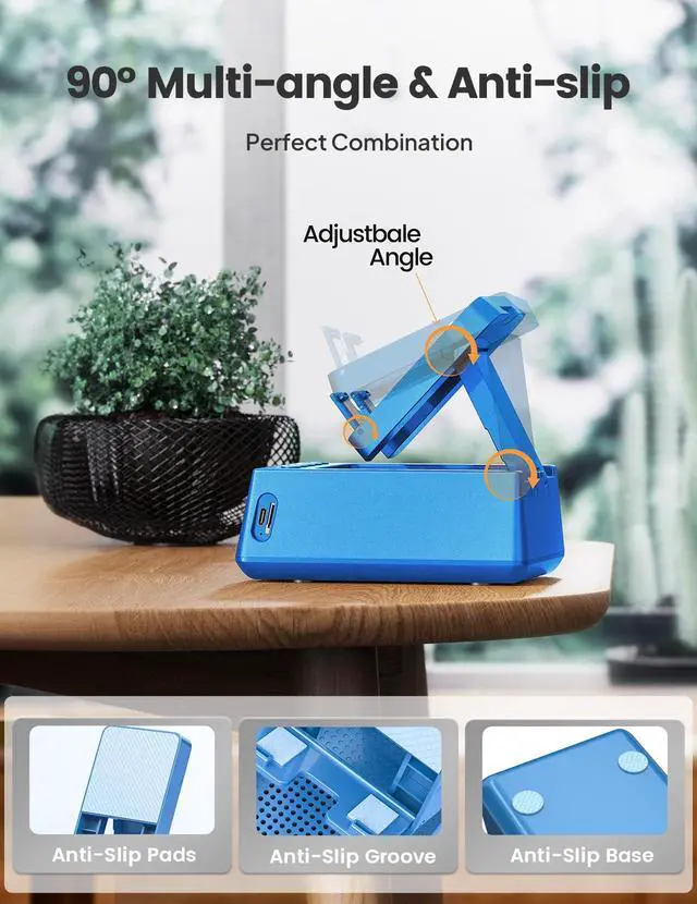 Alt view image 3 of 7 - Birthday Gifts for Men Women, Cell Phone Stand Bluetooth Speaker with Anti-Slip Base, Hd Surround Sound, Cool Multi Functional Gadget, Unique Gift for Him, Her, Husband, Wife, Dad, Mom (Blue)