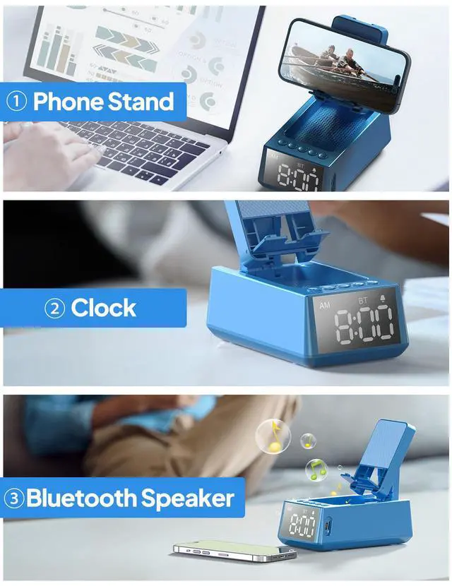 Alt view image 4 of 7 - Birthday Gifts for Men Women, Cell Phone Stand Bluetooth Speaker with Anti-Slip Base, Hd Surround Sound, Cool Multi Functional Gadget, Unique Gift for Him, Her, Husband, Wife, Dad, Mom (Blue)