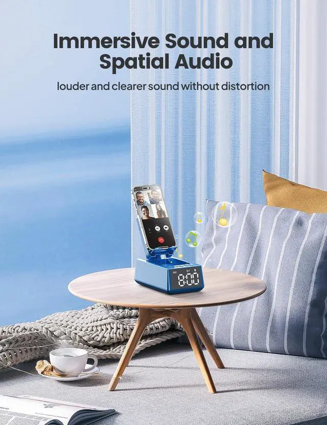 Alt view image 6 of 7 - Birthday Gifts for Men Women, Cell Phone Stand Bluetooth Speaker with Anti-Slip Base, Hd Surround Sound, Cool Multi Functional Gadget, Unique Gift for Him, Her, Husband, Wife, Dad, Mom (Blue)