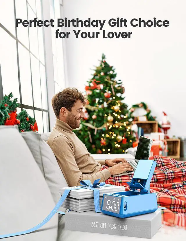 Alt view image 7 of 7 - Birthday Gifts for Men Women, Cell Phone Stand Bluetooth Speaker with Anti-Slip Base, Hd Surround Sound, Cool Multi Functional Gadget, Unique Gift for Him, Her, Husband, Wife, Dad, Mom (Blue)