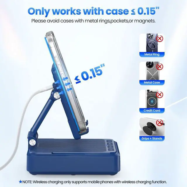 Alt view image 5 of 7 - Gifts for Men Women - Bluetooth Speaker with Cell Phone Stand and Wireless Charger,Wireless Charging Stand Phone Holder for Desk Birthday Gift Idea for Dad Mom (Blue)