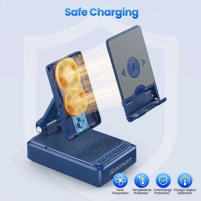 Alt view image 6 of 7 - Gifts for Men Women - Bluetooth Speaker with Cell Phone Stand and Wireless Charger,Wireless Charging Stand Phone Holder for Desk Birthday Gift Idea for Dad Mom (Blue)