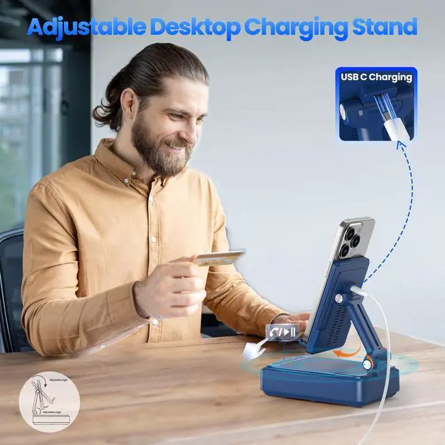 Alt view image 4 of 7 - Gifts for Men Women - Bluetooth Speaker with Cell Phone Stand and Wireless Charger,Wireless Charging Stand Phone Holder for Desk Birthday Gift Idea for Dad Mom (Blue)