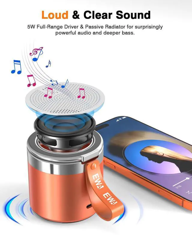Alt view image 2 of 7 - Wireless Bluetooth Speaker with Secure Magnetic Phone Stand, HD Surround Sound & Anti-Slip Base | Hands-Free Magnetic Holder for Desk, Kitchen, Home Workout - Gift Ideal for Men Women (Orange)