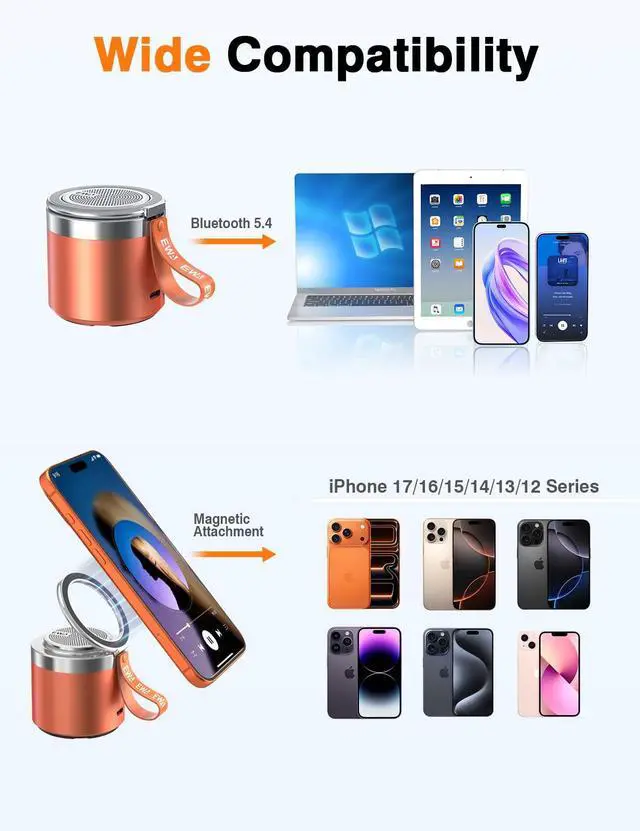 Alt view image 6 of 7 - Wireless Bluetooth Speaker with Secure Magnetic Phone Stand, HD Surround Sound & Anti-Slip Base | Hands-Free Magnetic Holder for Desk, Kitchen, Home Workout - Gift Ideal for Men Women (Orange)