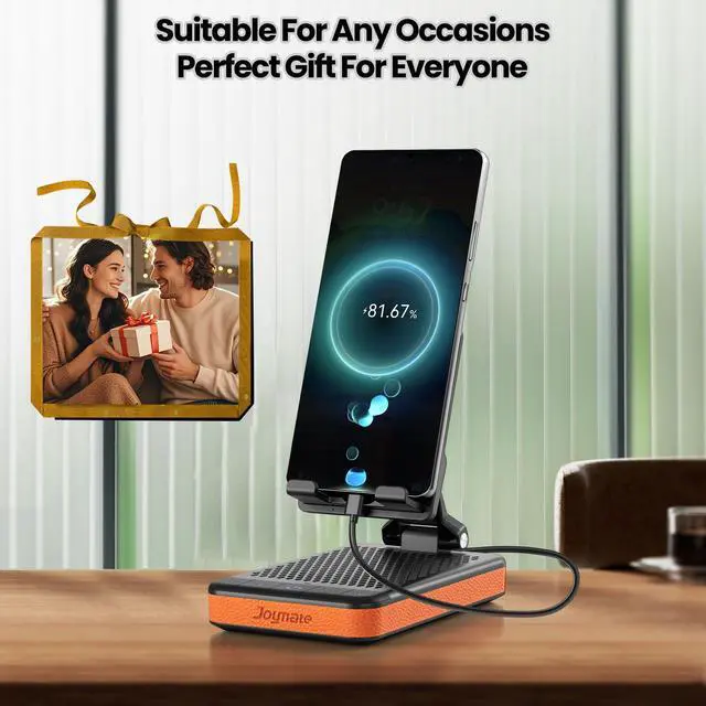 Alt view image 6 of 7 - Gifts for Men and Women, 5000mAh Charging Phone Stand with Bluetooth Speaker Valentines Day Gifts for Him Foldable Phone Holder Birthday Gift for Husband,Wife,Dad,Mom,Teens