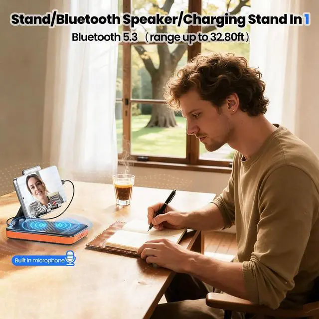 Alt view image 2 of 7 - Gifts for Men and Women, 5000mAh Charging Phone Stand with Bluetooth Speaker Valentines Day Gifts for Him Foldable Phone Holder Birthday Gift for Husband,Wife,Dad,Mom,Teens
