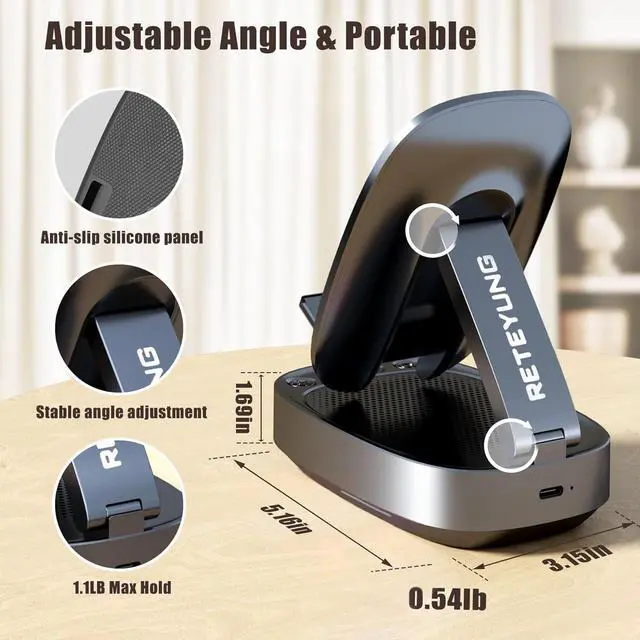 Alt view image 2 of 7 - Gifts for Men Woman,Phone Stand with Wireless Bluetooth Speaker for Men with LED Atmosphere Light HD Surround Sound Speaker for Home,Office,Birthday,Anniversary,Compatible with iPhone/iPad Tablet