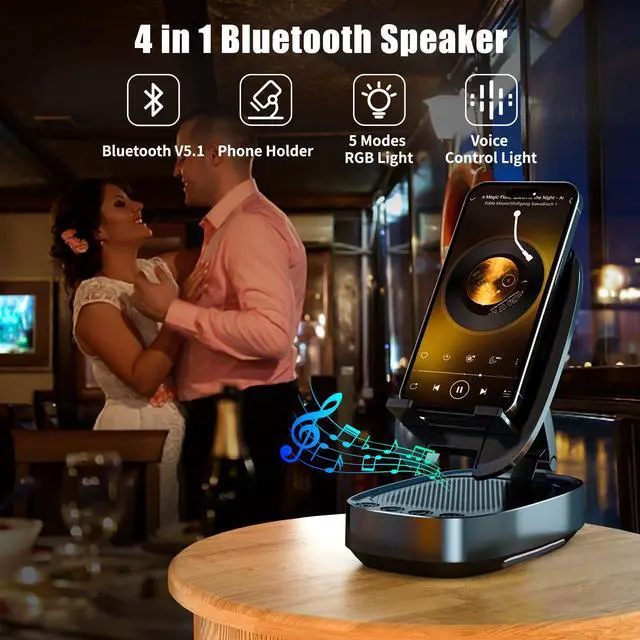 Alt view image 4 of 7 - Gifts for Men Woman,Phone Stand with Wireless Bluetooth Speaker for Men with LED Atmosphere Light HD Surround Sound Speaker for Home,Office,Birthday,Anniversary,Compatible with iPhone/iPad Tablet