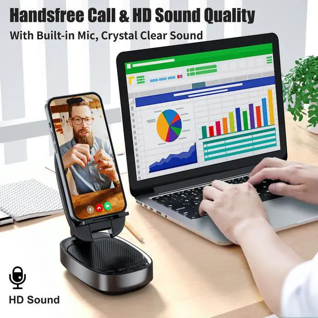 Alt view image 5 of 7 - Gifts for Men Woman,Phone Stand with Wireless Bluetooth Speaker for Men with LED Atmosphere Light HD Surround Sound Speaker for Home,Office,Birthday,Anniversary,Compatible with iPhone/iPad Tablet