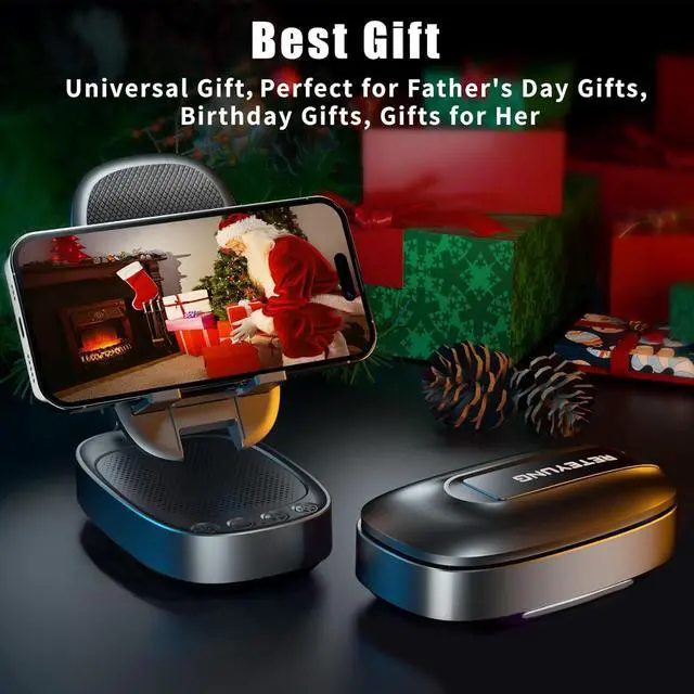 Alt view image 7 of 7 - Gifts for Men Woman,Phone Stand with Wireless Bluetooth Speaker for Men with LED Atmosphere Light HD Surround Sound Speaker for Home,Office,Birthday,Anniversary,Compatible with iPhone/iPad Tablet