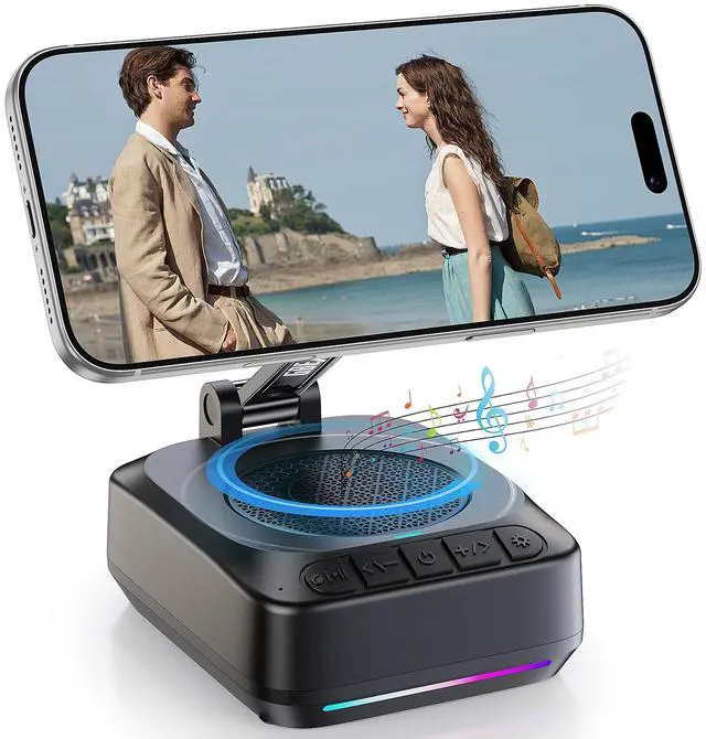 Main image of Gifts for Men Women, Phone Stand with Bluetooth Speaker, Foldable Adjustable Magnetic Phone Holder for Desk, HD Stereo RGB Speaker for Home Kitchen, Fit for iPhone/Android/Samsung Galaxy