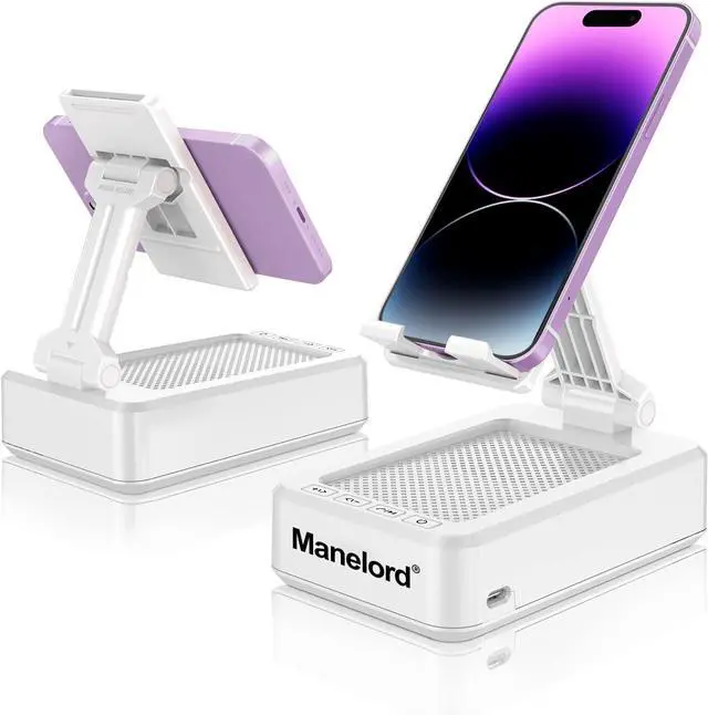 Main image of Cell Phone Stand with Wireless Bluetooth Speaker Compatible for iPhone/Samsung/iPad Tablet, Anti-Slip Design Phone Stand with HD Surround Sound for Home, Office, Outdoor (White)