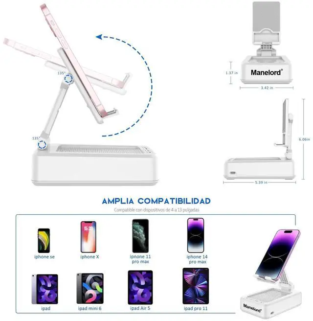 Alt view image 3 of 7 - Cell Phone Stand with Wireless Bluetooth Speaker Compatible for iPhone/Samsung/iPad Tablet, Anti-Slip Design Phone Stand with HD Surround Sound for Home, Office, Outdoor (White)
