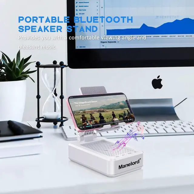 Alt view image 6 of 7 - Cell Phone Stand with Wireless Bluetooth Speaker Compatible for iPhone/Samsung/iPad Tablet, Anti-Slip Design Phone Stand with HD Surround Sound for Home, Office, Outdoor (White)