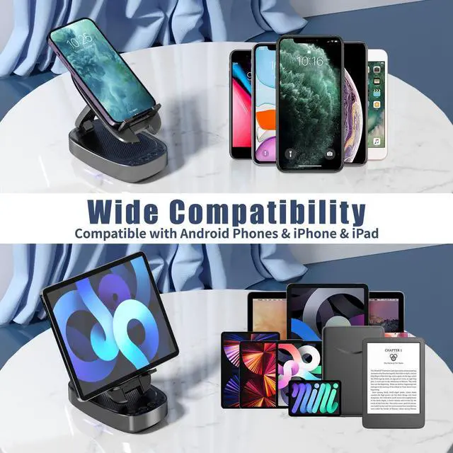Alt view image 6 of 7 - Gifts for Men Woman,Phone Stand with Wireless Bluetooth Speaker for Men with LED Atmosphere Light HD Surround Sound Speaker for Home,Office,Birthday,Anniversary,Compatible with iPhone/iPad Tablet