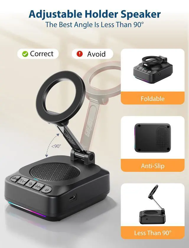 Alt view image 7 of 7 - Gifts for Men Women, Phone Stand with Bluetooth Speaker, Foldable Adjustable Magnetic Phone Holder for Desk, HD Stereo RGB Speaker for Home Kitchen, Fit for iPhone/Android/Samsung Galaxy