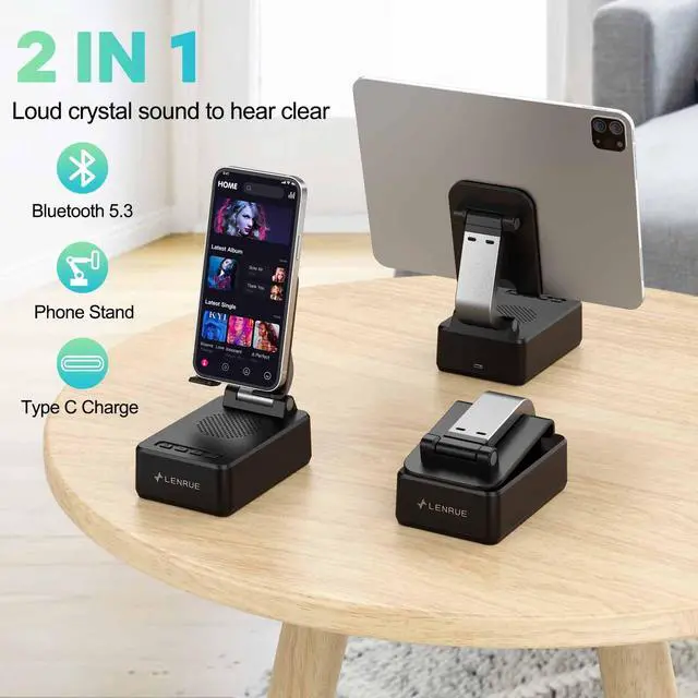 Alt view image 2 of 6 - Gifts for Men Women, Cell Phone Stand with Wireless Bluetooth Speakers, Flexible Comfort View, Loud Clear Sound, Birthday Gifts for Women Men Everyone, Tech Gadgets for Phones