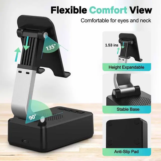 Alt view image 3 of 6 - Gifts for Men Women, Cell Phone Stand with Wireless Bluetooth Speakers, Flexible Comfort View, Loud Clear Sound, Birthday Gifts for Women Men Everyone, Tech Gadgets for Phones