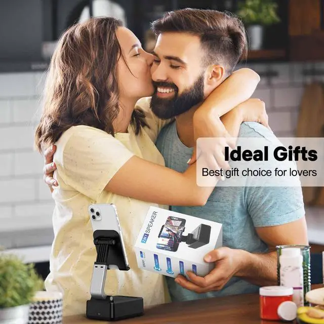 Alt view image 6 of 6 - Gifts for Men Women, Cell Phone Stand with Wireless Bluetooth Speakers, Flexible Comfort View, Loud Clear Sound, Birthday Gifts for Women Men Everyone, Tech Gadgets for Phones