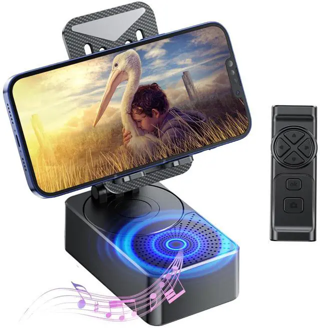 Main image of Phone Stand with Speaker with Bluetooth 5.3,Phone Stand with Remote Control & Adjustable Height/Angle,Non-Slip Silicone Base,Portable for Home/Office/Outdoor,Gifts for Men Women Teens Parents