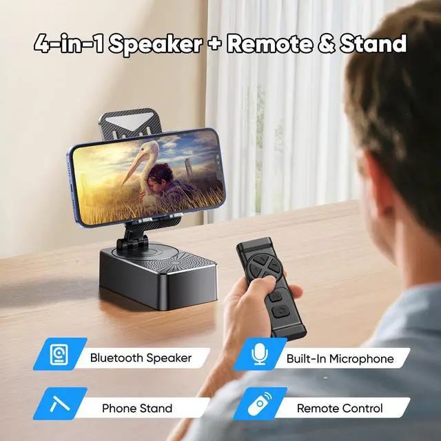 Alt view image 2 of 7 - Phone Stand with Speaker with Bluetooth 5.3,Phone Stand with Remote Control & Adjustable Height/Angle,Non-Slip Silicone Base,Portable for Home/Office/Outdoor,Gifts for Men Women Teens Parents