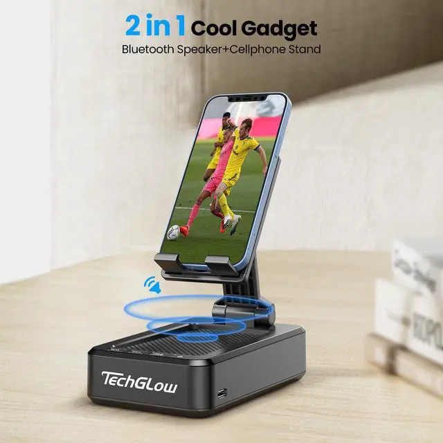 Alt view image 2 of 7 - Gifts for Men Foldable Cellphone Stand with Bluetooth Speaker Wireless Speaker with Phone Holder Birthday Gift Idea for Man Woman Cool Gadget