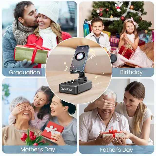 Alt view image 7 of 7 - Gifts for Men Foldable Cellphone Stand with Bluetooth Speaker Wireless Speaker with Phone Holder Birthday Gift Idea for Man Woman Cool Gadget
