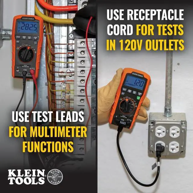 Alt view image 3 of 7 - ET270 Auto-Ranging Digital Multi-Tester, AC/DC, Resistance, Continuity, GFCI Receptacle Tester with Test Leads and Receptacle Cord