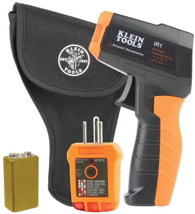 Main image of IR1KIT Infrared Thermometer and GFCI Receptacle Tester Kit, Non-Contact Digital Temperature Measurement and Electrical Tester