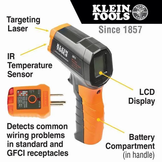 Alt view image 2 of 7 - IR1KIT Infrared Thermometer and GFCI Receptacle Tester Kit, Non-Contact Digital Temperature Measurement and Electrical Tester