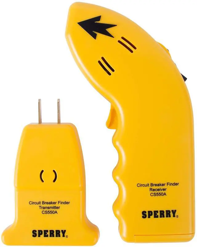 Main image of Instruments CS550A Circuit Breaker Finder, Quickly Locate AC Circuits/Fuses, Visual LED, Plug Style Transmitter/Auto-Sensing Receiver, 120V AC, Yellow