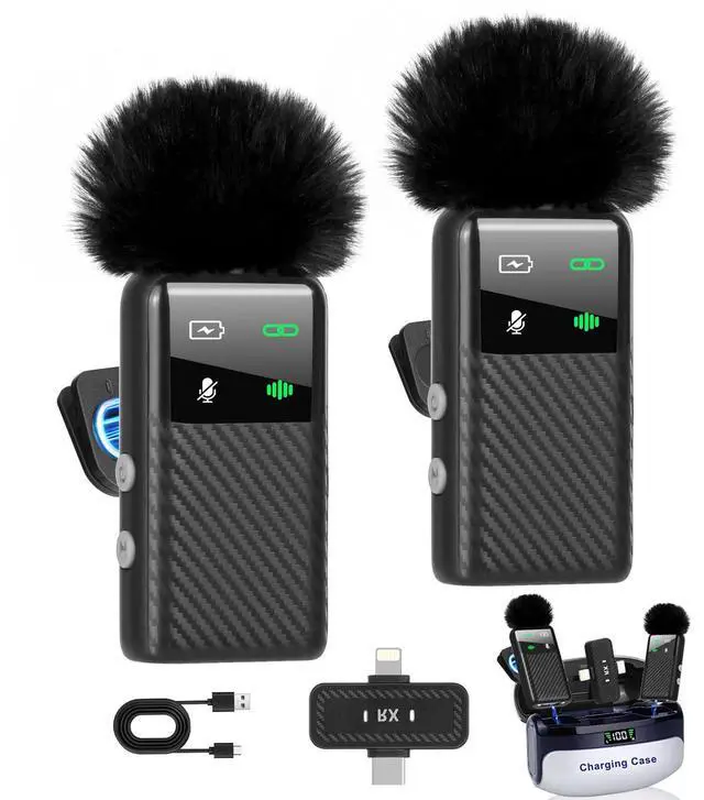 Main image of Wireless Mini Microphone for iPhone iPad Android Phone, Noise Reduction, 25H Battery Charging Case, Plug and Play Magnetic Clip on Lavalier Mics for Video Recording Podcast Vlogging