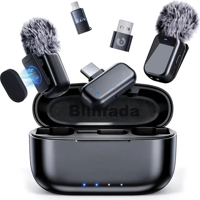 Main image of Mini Wireless Lavalier Microphone for iPhone Android Camera, Dual Channel Wireless Microphones with AI Noise Cancellation, 328ft Range, 36H Battery Case, Type-C, Lightning & USB Plug & Play