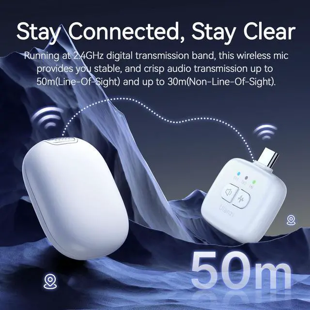 Alt view image 3 of 7 - A30 Tiny Mic Magnetic (White), Wireless Lavalier Microphone Mini Size, Noise Cancellation, 164 ft Range, 20H Battery Life, Lapel Microphone for Video Recording, DSLR, iPhones, Android, PC