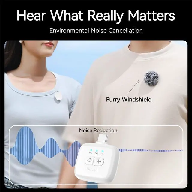 Alt view image 6 of 7 - A30 Tiny Mic Magnetic (White), Wireless Lavalier Microphone Mini Size, Noise Cancellation, 164 ft Range, 20H Battery Life, Lapel Microphone for Video Recording, DSLR, iPhones, Android, PC