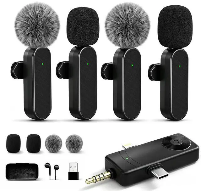 Main image of Wireless Lavalier Microphones Compatible for iPhone, Android Phone, Camera, Computer, Professional Wireless Mini Microphone for Video Recording, Vlog, YouTube, TikTok (4 Mics)